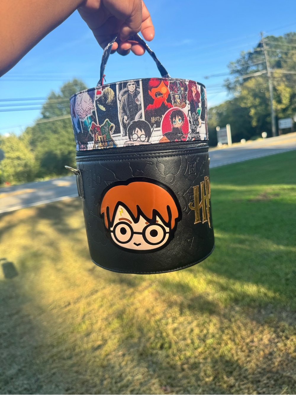 Black and Orange Character Round Crossbody Bag